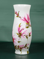 Pink And Green Flowers Handpainted Glass Vase