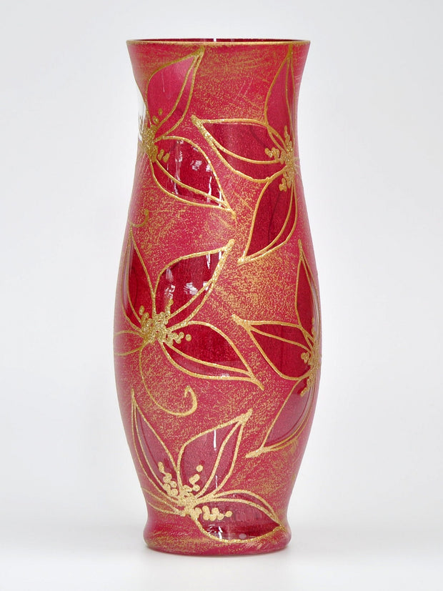 Red And Gold Handpainted Glass Vase