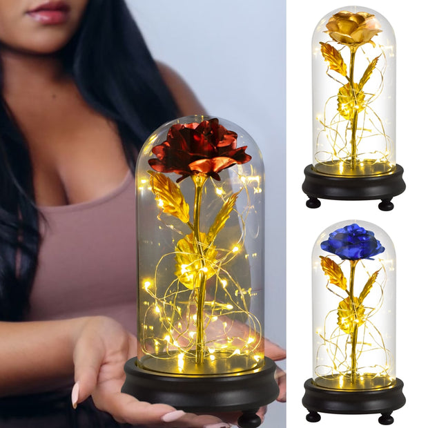 Beauty and The Beast Preserved Roses In Glass Galaxy Rose Flower LED Light