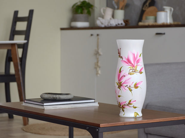 Pink And Green Flowers Handpainted Glass Vase