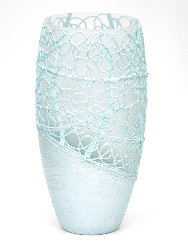 Handpainted Blue Wrapped Glass Vase