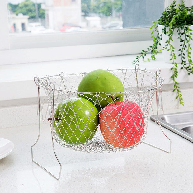 Foldable Steam Rinse Fry Strainer Basket