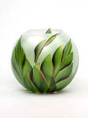 Green Leaves Handpainted Glass Vase