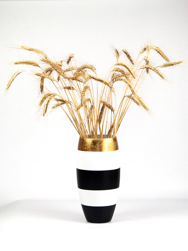 Gold Black White Handpainted Glass Vase