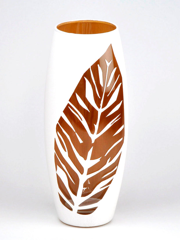 Brown Leave Painted Glass Vase