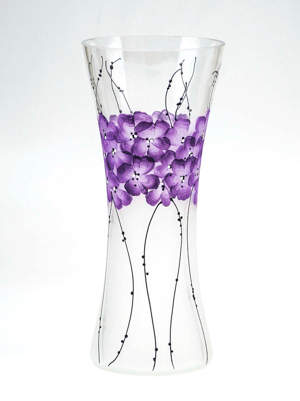 Purple Flowers Handpainted Glass Vase