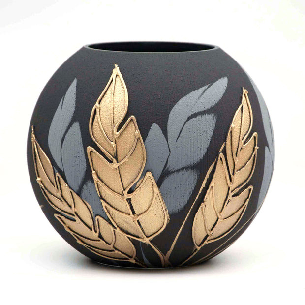 Grey And Gold Handpainted Glass Vase