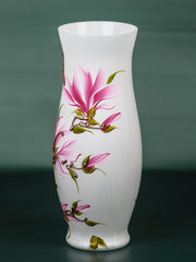 Pink And Green Flowers Handpainted Glass Vase