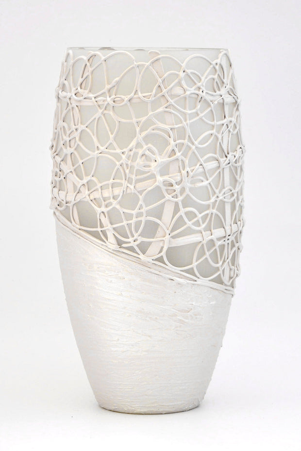 Handpainted White Wrapped Glass Vase