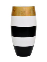 Gold Black White Handpainted Glass Vase