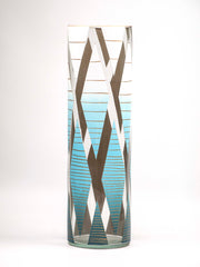 Blue rhombus decorated  glass vase