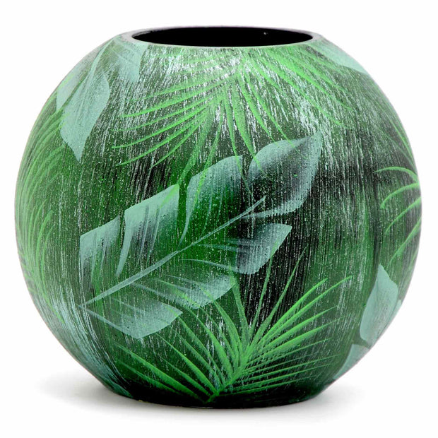 Dark Leaves Handpainted Glass Vase