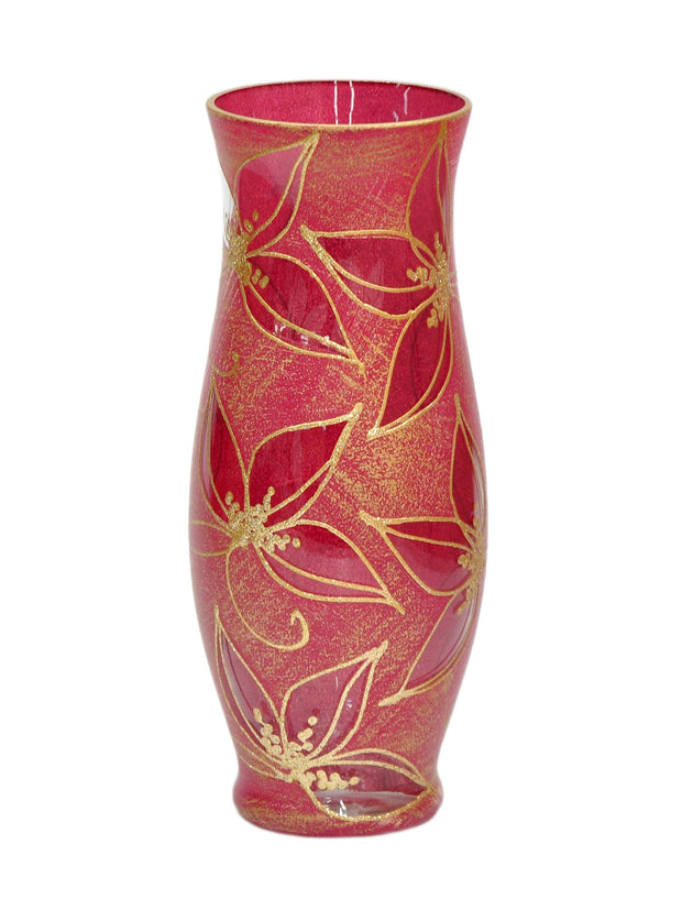 Red And Gold Handpainted Glass Vase