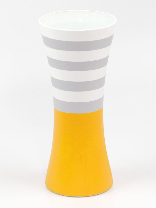 Yellow Striped Handpainted Glass Vase