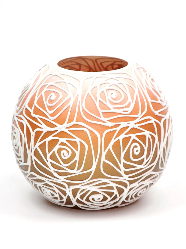 Orange Pattern Handpainted Glass Vase