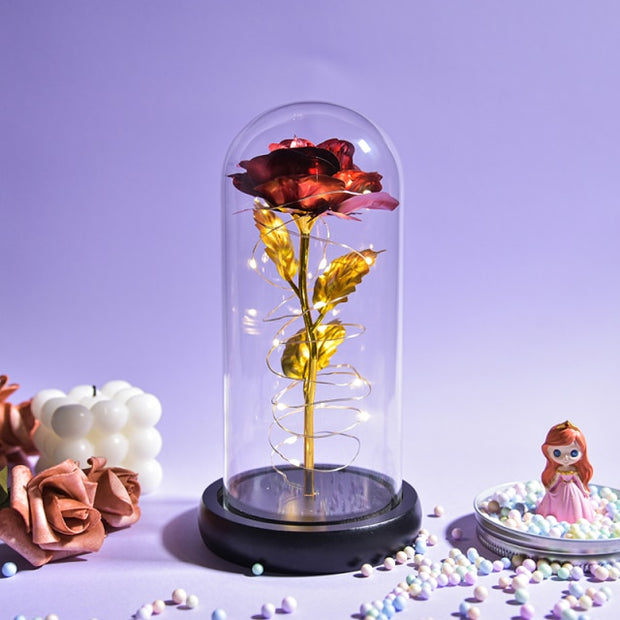 Beauty and The Beast Preserved Roses In Glass Galaxy Rose Flower LED Light