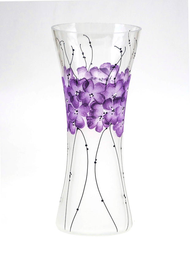 Purple Flowers Handpainted Glass Vase