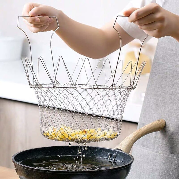 Foldable Steam Rinse Fry Strainer Basket