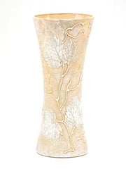 Gold And White Flowers Handpainted Glass Vase