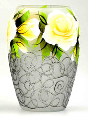 Yellow Flowers Handpainted Glass Vase