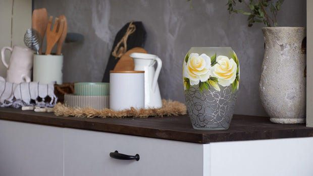 Yellow Flowers Handpainted Glass Vase