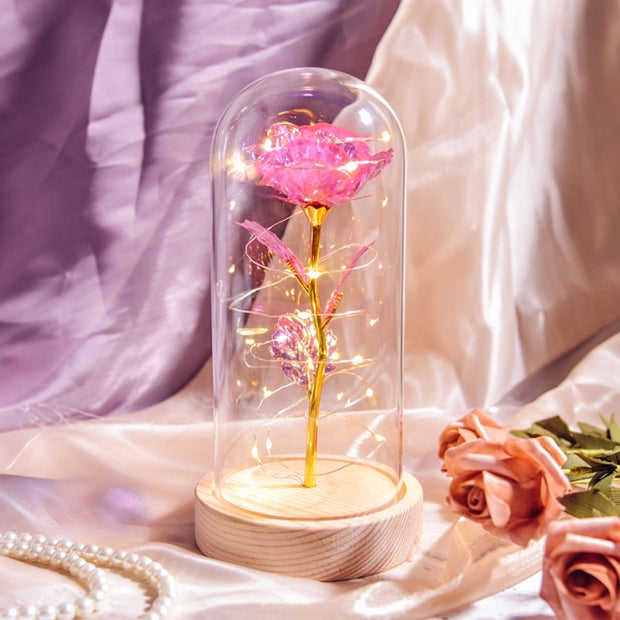 Beauty and The Beast Preserved Roses In Glass Galaxy Rose Flower LED Light