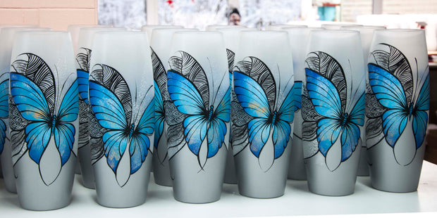 Blue butterfly floor Vase