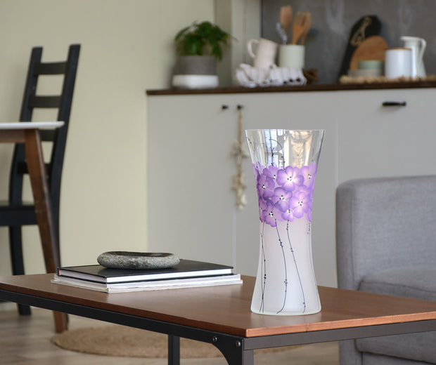 Purple Flowers Handpainted Glass Vase