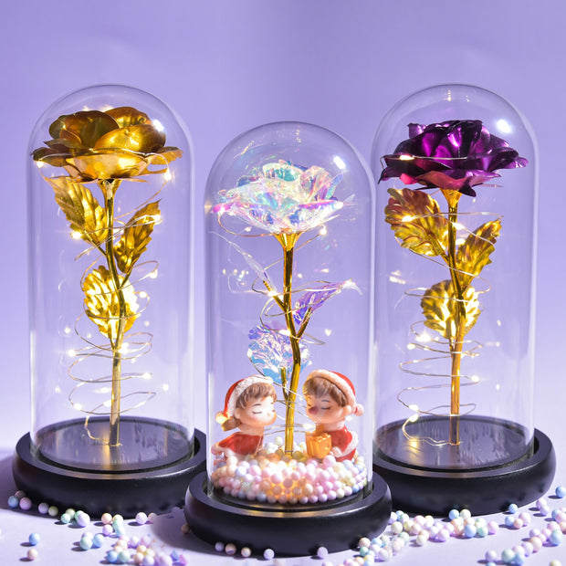 Beauty and The Beast Preserved Roses In Glass Galaxy Rose Flower LED Light