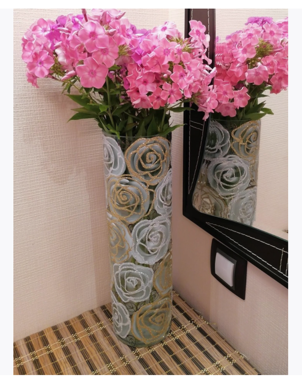 Gold and white roses decorated vase