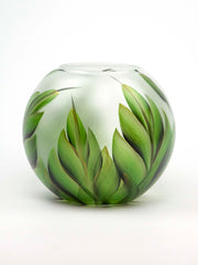 Green Leaves Handpainted Glass Vase