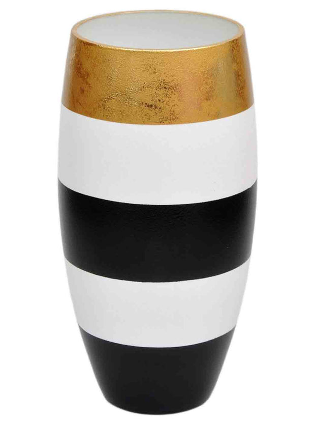 Gold Black White Handpainted Glass Vase