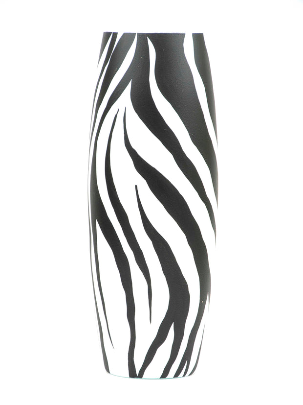 Art decorated zebra glass vase