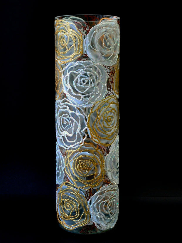 Gold and white roses decorated vase