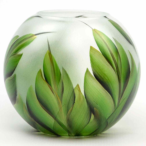 Green Leaves Handpainted Glass Vase