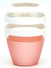 Pink And White Striped Handpainted Glass Vase