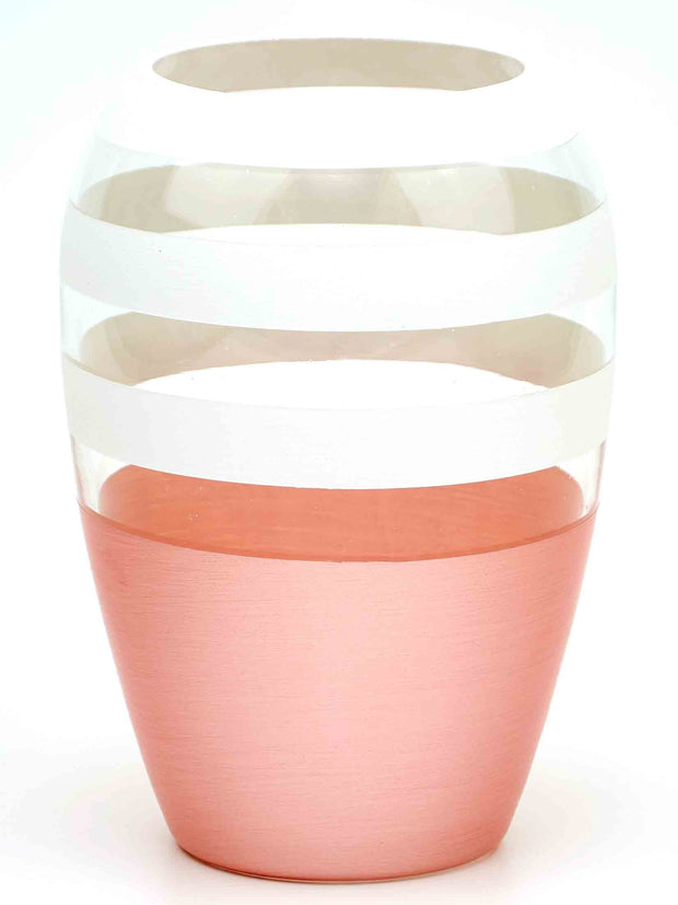 Pink And White Striped Handpainted Glass Vase