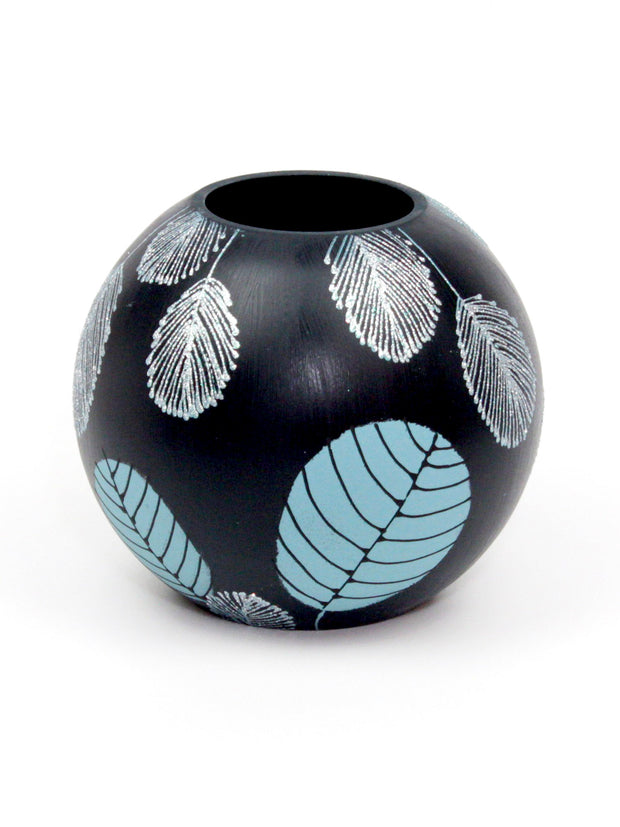 Blue Leaves Handpainted Glass Vase