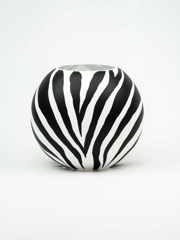 Zebra Design Handpainted Glass Vase