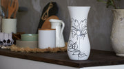 Black White Leaves Handpainted Glass Vase