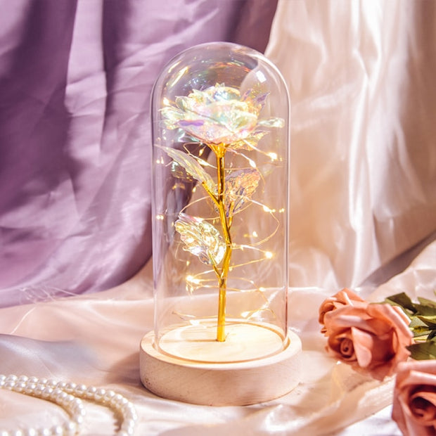 Beauty and The Beast Preserved Roses In Glass Galaxy Rose Flower LED Light