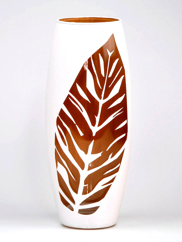 Brown Leave Painted Glass Vase