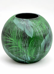 Green Leaves Handpainted Glass Vase